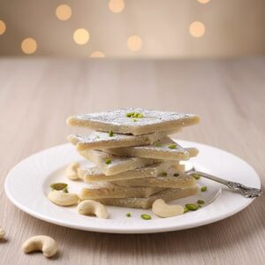 Kaju burfi cashew sweet with smooth texture from Odisha