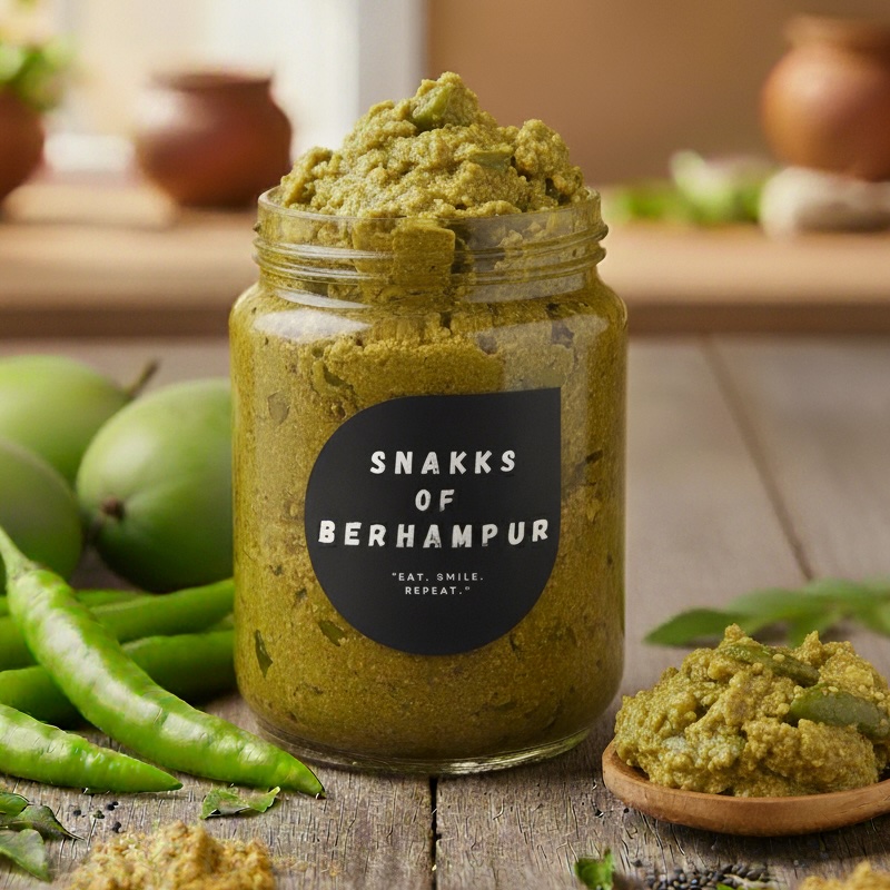 Mango green chilli pickle traditional aam mirch pickle from Berhampur Odisha