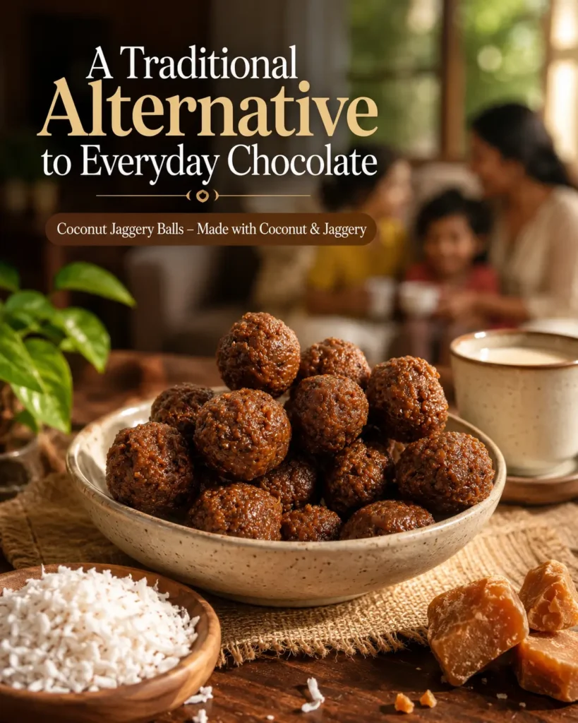 Coconut jaggery balls made with ground coconut and jaggery